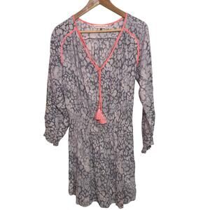 Rebecca Taylor Size 12 Leopard Print Chiffon Tassel Tie Smocked Waist Dress